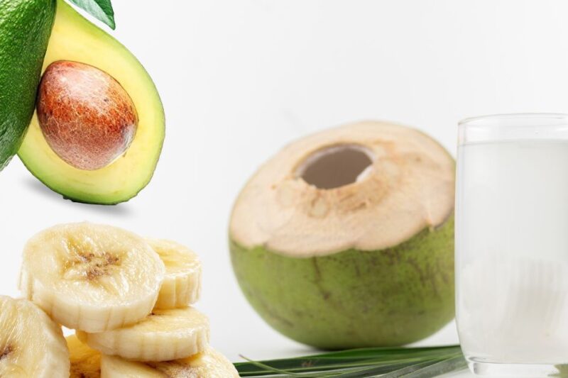 Coconut water, bananas, and avocados.