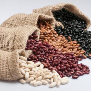 A variety of beans in a bag.