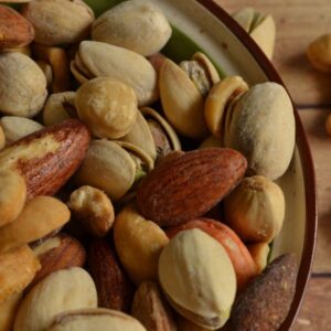 A variety of nuts in a bowl.