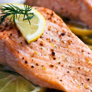 Salmon seasoned with lemon.