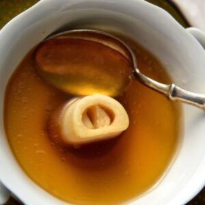 Bone broth in a bowl.