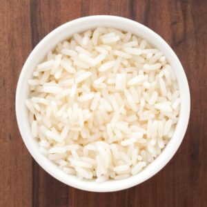 A bowl of white rice.