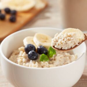 Oatmeal with berries and banana.