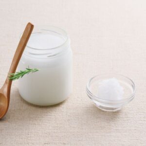 Yogurt in a glass jar. 